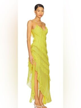 AFRM Lime Green Ruffled Maxi Dress
